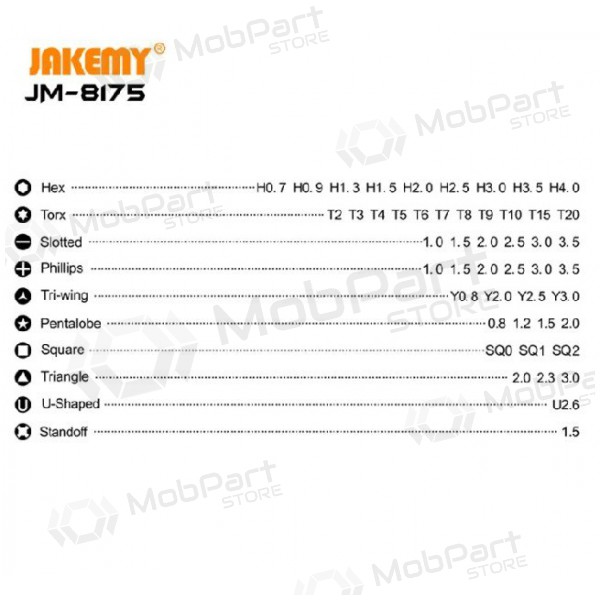 Skrūvgriezis (50 antgaliai) Jakemy JM-8175