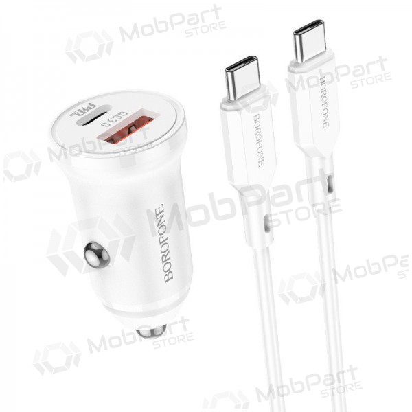 Lādētājs automobilinis Borofone BZ18A USB-A/Type-C PD20W+QC3.0 + Type-C (balts)