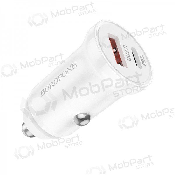 Lādētājs automobilinis Borofone BZ18A USB-A/Type-C PD20W+QC3.0 (balts)