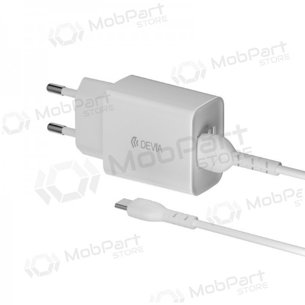 Lādētājs Devia Smart x 2 USB (2.4A) + Type-C (balts)