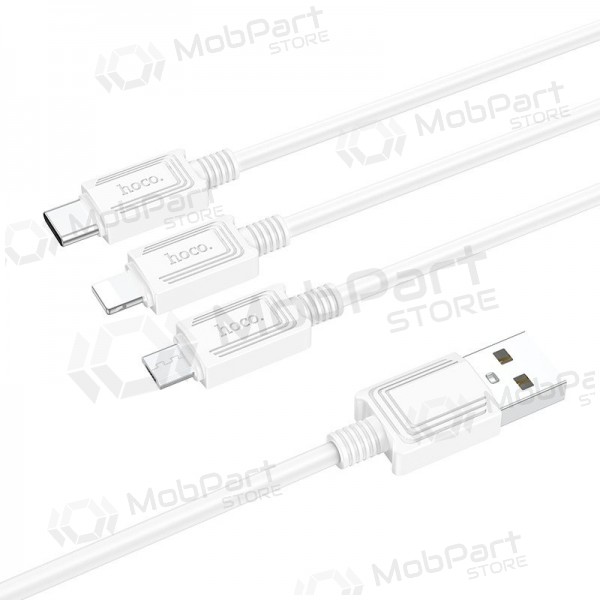 USB kabelis Hoco X74 3in1 microUSB-Lightning-Type-C 1.0m (balts)