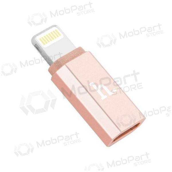 Adapteris Hoco iš microUSB į Apple Lightning (rozā)