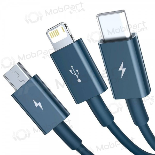 USB kabelis Baseus Superior USB - microUSB+Lightning+Type-C 100W 1.5m (zils) CAMLTYS-03