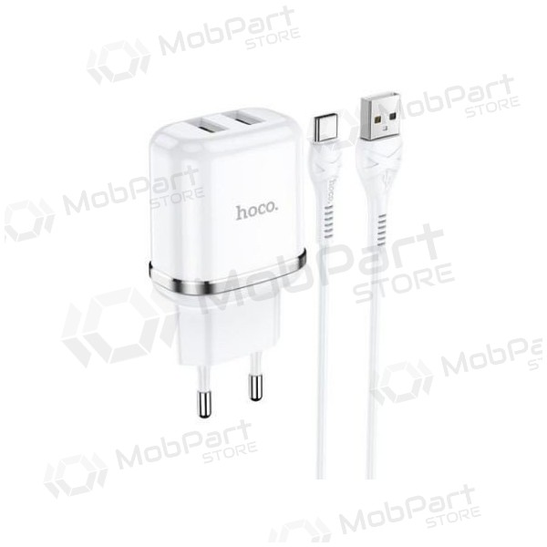 Lādētājs HOCO N4 Aspiring Dual USB + type-C kabelis (5V 2.4A) (balts)