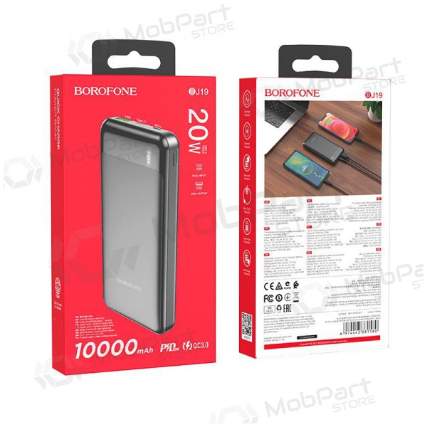 Ārējā baterija Power Bank Borofone BJ19 Type-C PD 20W+Quick Charge 3.0 10000mAh melna