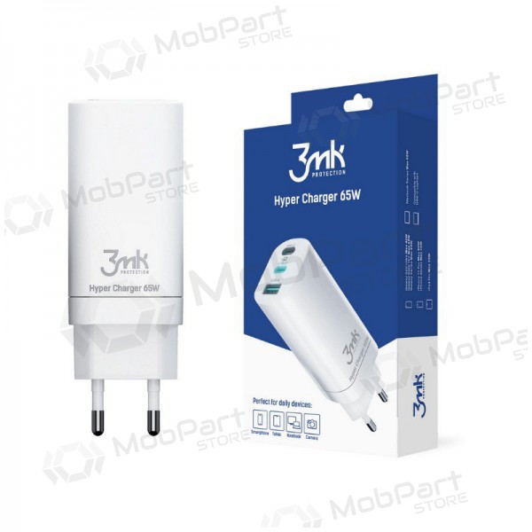 Lādētājs 3MK HyperCharger 65W 2xUSB-C, 1xUSB-A PD 3.0/QC 4.0 (balts)