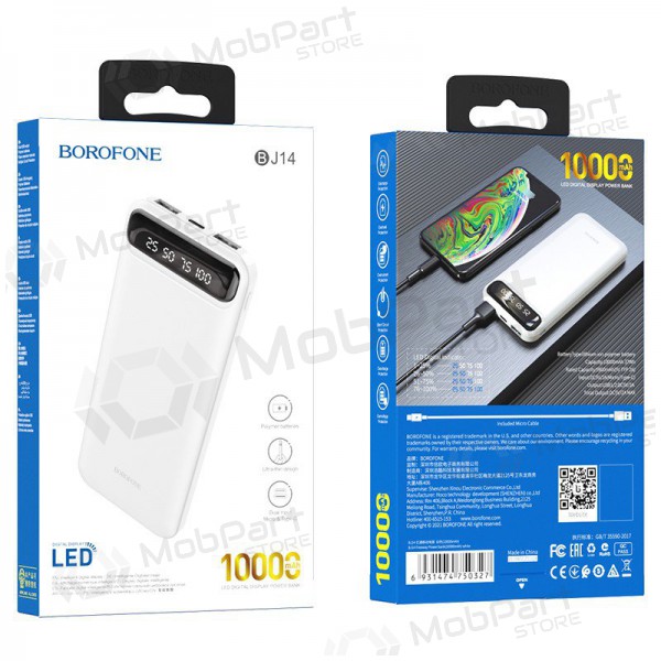 Ārējā baterija Power Bank Borofone BJ14 Type-C microUSB 2*USB (2A) 10000mAh balta