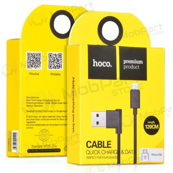 USB kabelis HOCO UPM10 L Shape microUSB 1.2m (melns)