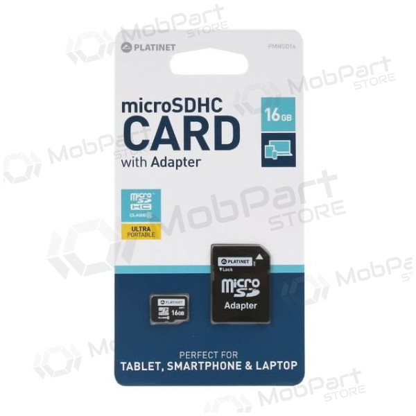 Atmiņas karte Platinet MicroSD 16GB (class10) + SD Adapteris