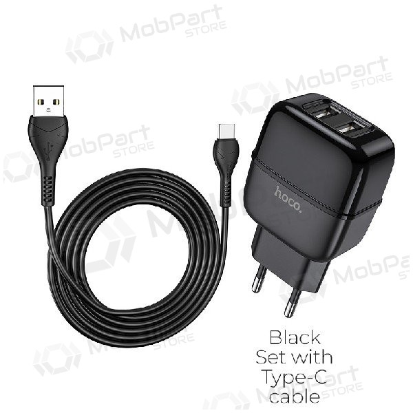 Lādētājs HOCO C77A Highway Dual USB + type-C kabelis (5V 2.4A) (melns)