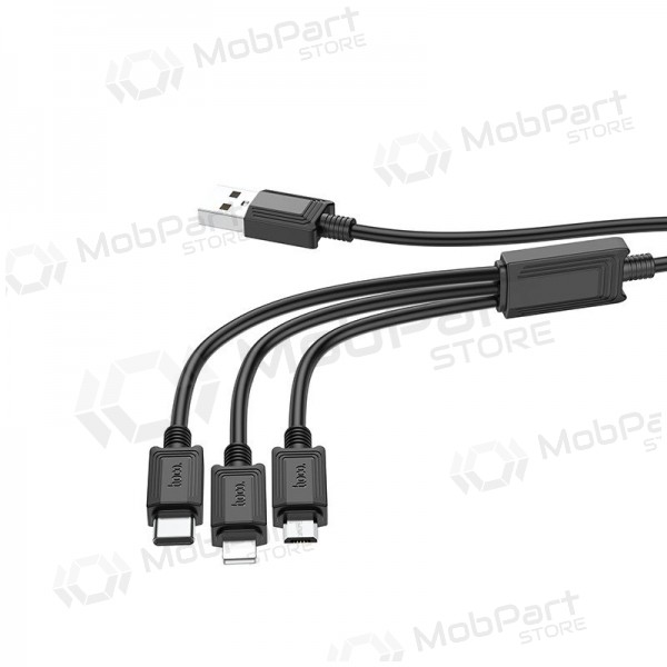 USB kabelis Hoco X74 3in1 microUSB-Lightning-Type-C 1.0m (melns)