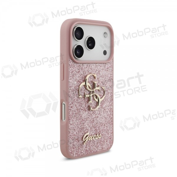 Apple iPhone 18 Pro maciņš - Guess PU Fixed Glitter 4G Metal Logo (rozā)