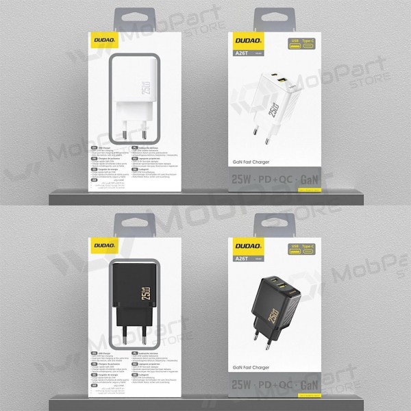 Tālruņa lādētājs Dudao A26T 25 W GaN USB-C + USB-A balts