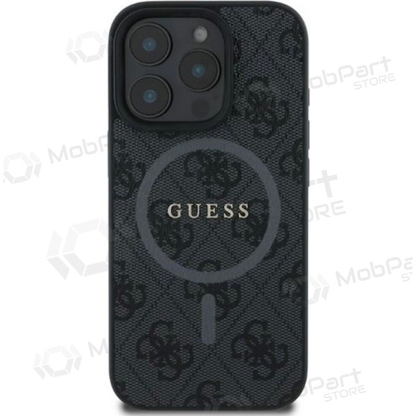 Apple iPhone 16 Pro maciņš - Guess PU Leather 4G Colored Ring MagSafe (melns)