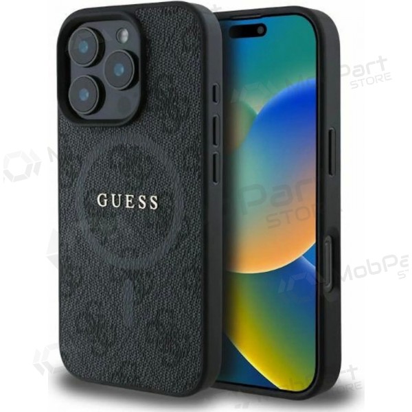 Apple iPhone 16 Pro maciņš - Guess PU Leather 4G Colored Ring MagSafe (melns)
