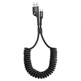 USB kabelis Fish Eye Spring Type-C 2.0A 1m (melns) CATSR-01