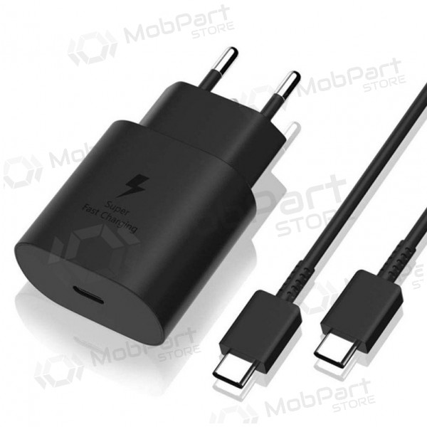 Lādētājs oriģināls Samsung EP-TA800NB 25W + Type-C kabelis 25W melns