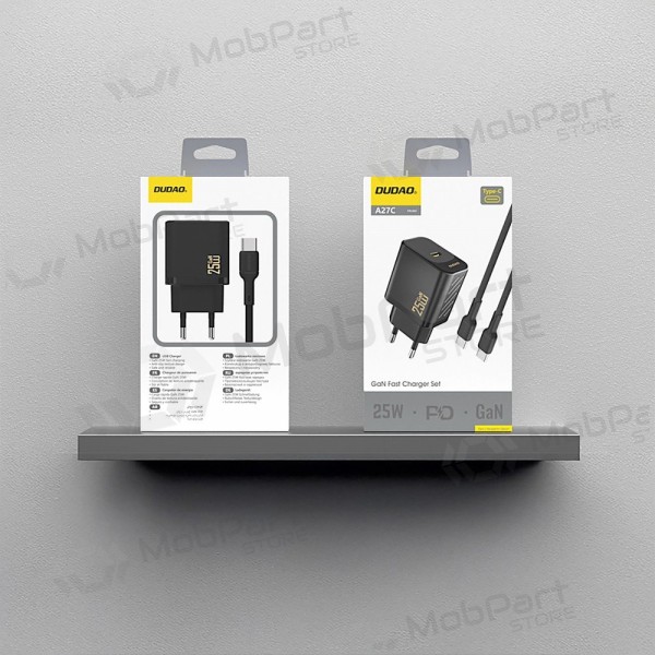 Lādētājs Dudao A27C GaN 25W USB-C + USB-C to USB-C kabelis 1.0m melns