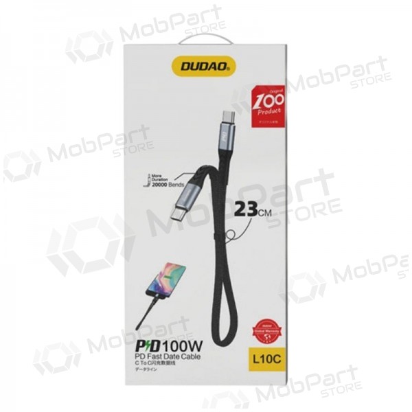 USB-C kabelis Dudao L10C USB-C uz USB-C 0.23 m 100 W melns