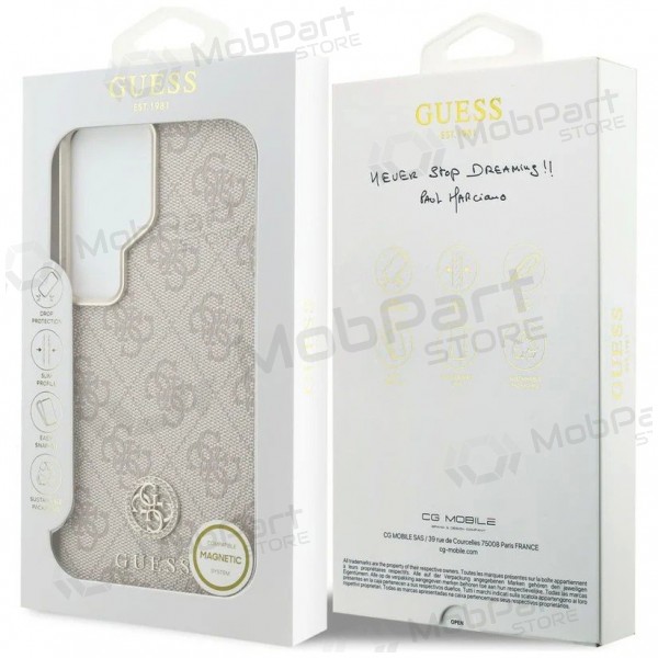 Samsung Galaxy S26 Ultra maciņš - Guess PU Leather 4G Strass Logo Gold Frame Magnetic (rozā)