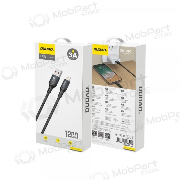 Lightning kabelis Dudao L3SL USB-A uz Lightning 1.2 m 3 A melns