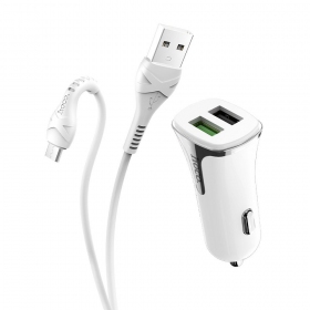 Lādētājs automobilinis Hoco Z31 Quick Charge 3.0 (3.4A) x 2 USB + microUSB (balts)