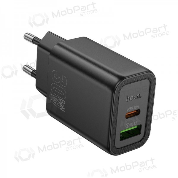 Tālruņa lādētājs Hoco N63 30 W GaN USB-C + USB-A melns