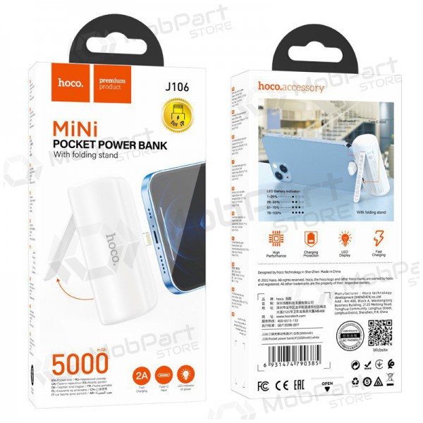 Ārējā baterija Power Bank Hoco J106 Lightning 5000mAh balta