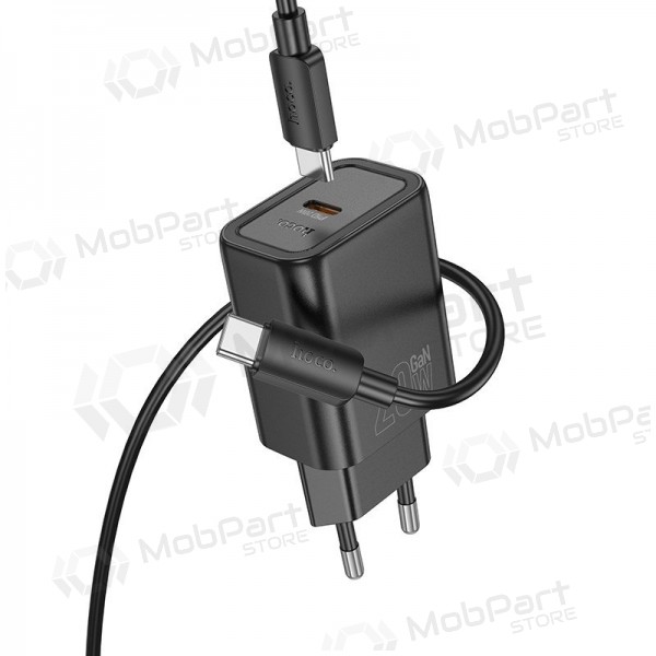 Tālruņa lādētājs Hoco N60 GaN USB-C ar USB-C kabeli 1 m melns