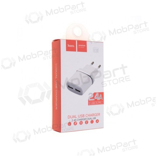 Lādētājs HOCO C12 Smart Dual USB (5V 2.4A) (balts)