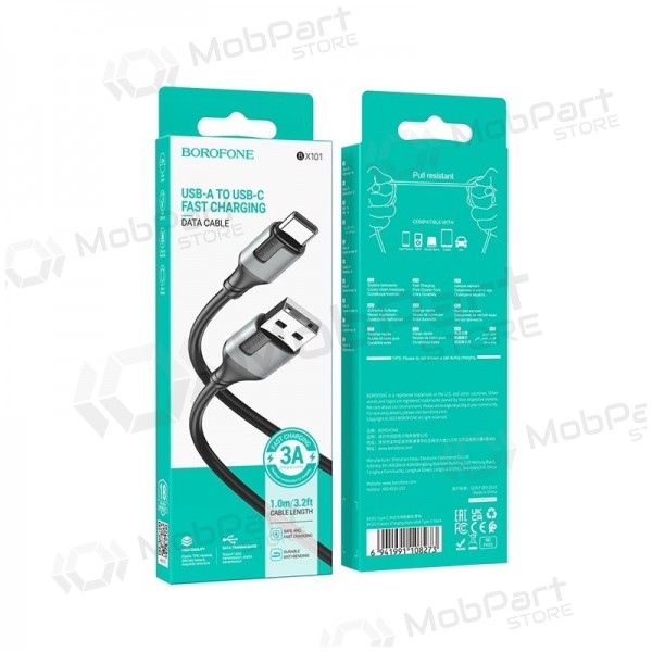USB kabelis Borofone BX101 USB-A to USB-C 1.0m melns
