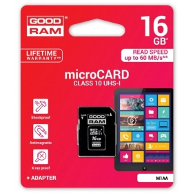 Atmiņas karte GOODRAM MicroSD 16Gb (class 10) + SD adapter