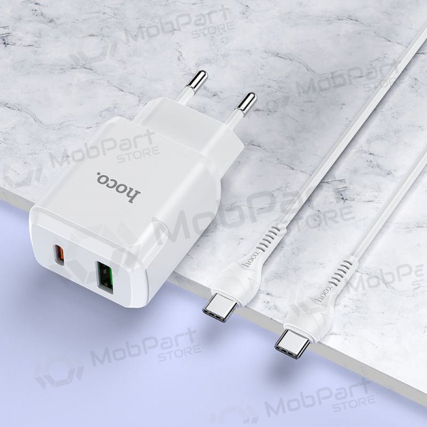 Lādētājs Hoco N5 USB Quick Charge 3.0 + PD 20W (3.1A) + Type-C-Type-C (balts)