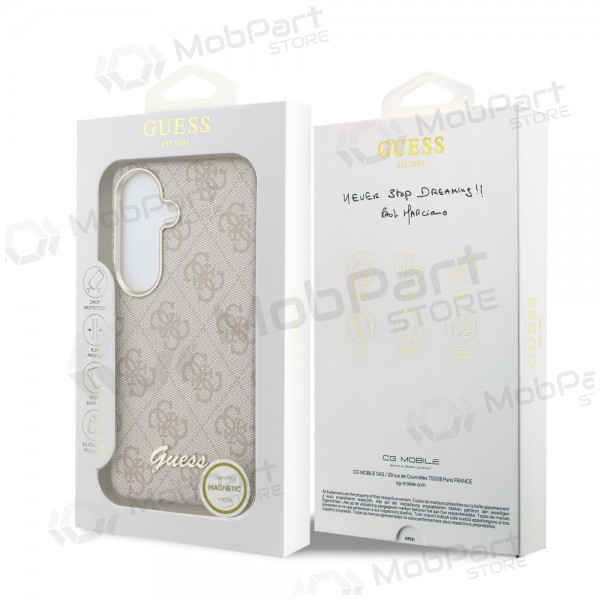 Samsung Galaxy S26 maciņš - Guess PU 4G Script Metal Logo Magnetic (rozā)