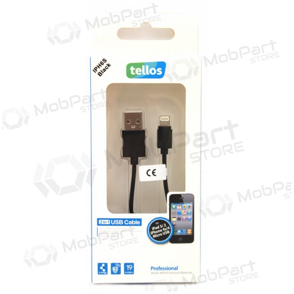 USB kabelis Tellos Professional Lightning (melns) 1.0m