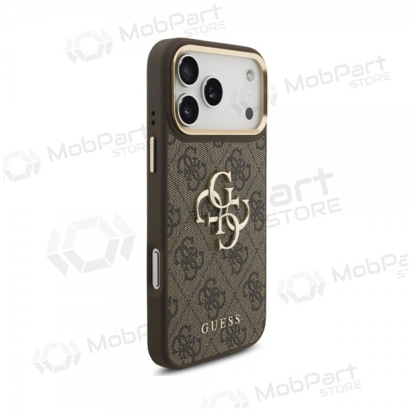 Apple iPhone 18 Pro Max maciņš - Guess PU Leather 4G Metal Logo Gold Frame (brūns)