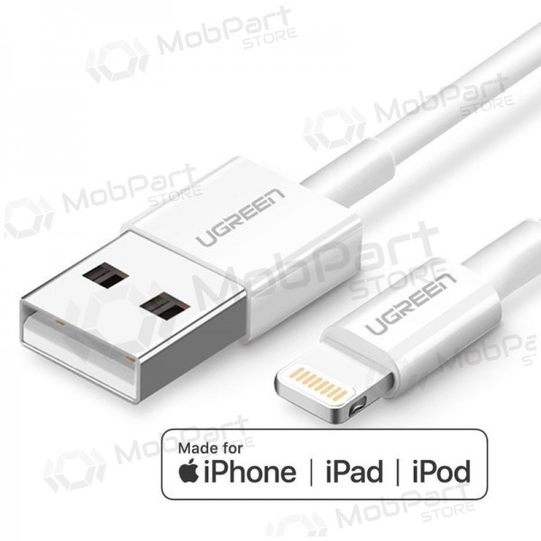 USB kabelis Ugreen US155 MFi USB to Lightning 2.4A 2.0m balts