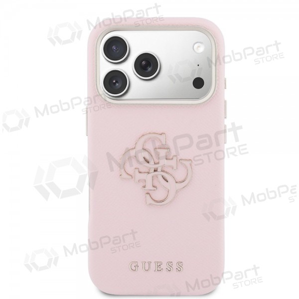 Apple iPhone 17 Pro Max maciņš - Guess PU Grained 4G Resin Metal Logo (rozā)