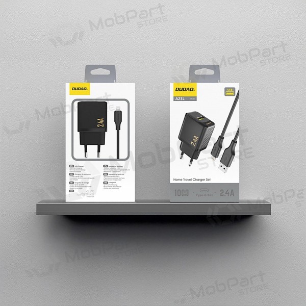 Tālruņa lādētājs Dudao A23L 12 W USB-A ar USB-A uz Lightning kabeli 1 m melns