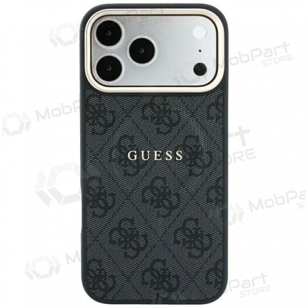 Apple iPhone 18 Pro Max maciņš - Guess PU Leather 4G Gold Frame Embossed MagSafe (melns)