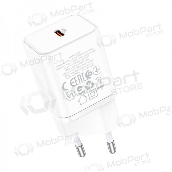 Lādētājs buitinis Borofone BN6 Type-C PD+QC3.0 20W, balts