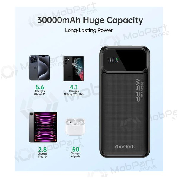 Ārējā baterija Power Bank Choetech B730 22.5W 30000mAh melna
