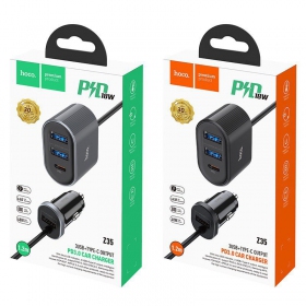 Auto lādētājs HOCO Z35 Quick Charge 18W (2xUSB 1xType-C 3A) (melns)