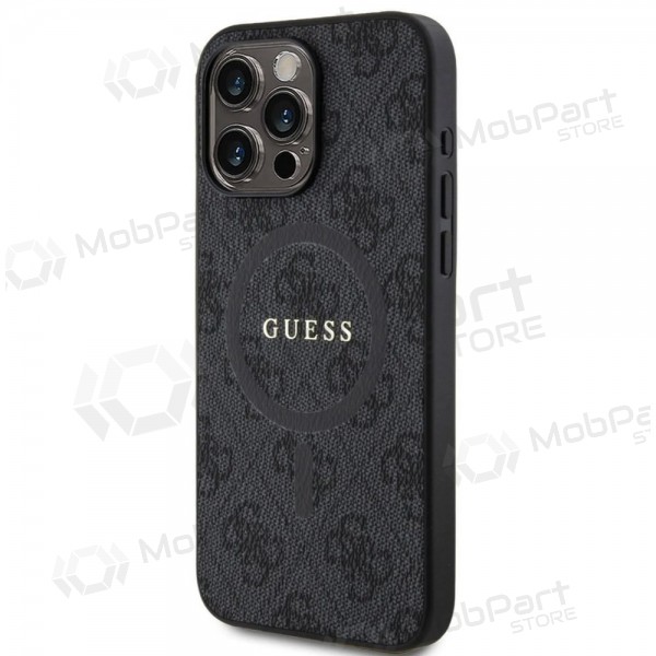 Apple iPhone 15 Pro Max maciņš - Guess PU Leather 4G Colored Ring MagSafe (melns)