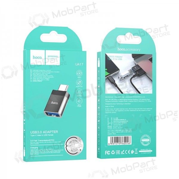 USB-C adapteris Hoco UA17 USB-C uz USB-A melns