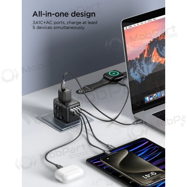 Universāls kelioninis lādētājs Joyroom JR-TCW01 3xUSB-A/USB-C melns