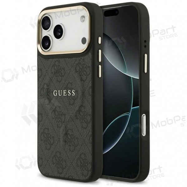 Apple iPhone 17 Pro maciņš - Guess PU Leather 4G Gold Frame MagSafe (melns)