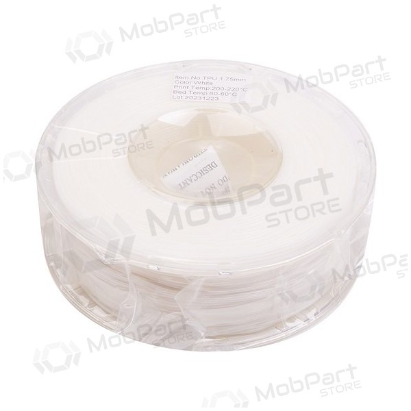 3D spausdinimo plastikas TPU, 1.75mm, 1kg, balts