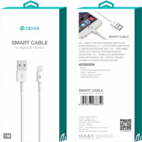USB kabelis Devia Smart Lightning 2.0m (balts)