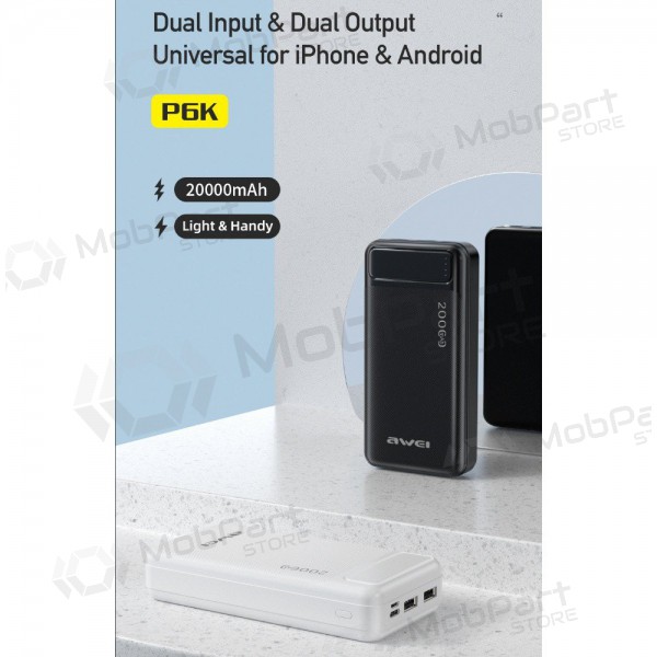 Ārējā baterija Power Bank Awei P6K 5V/2.1A 20000mAh melna